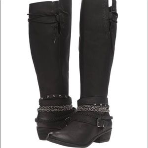 Not Rated Odessa Black Chain Vegan Leather Tall Boots